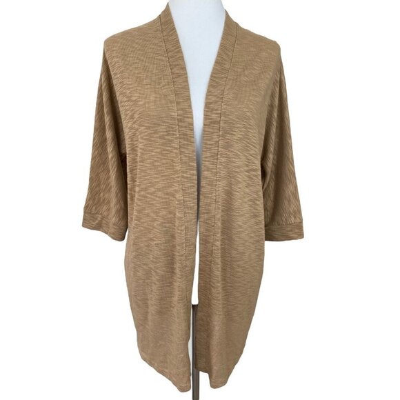 LAUNDRY by Shelli Segal Tan Camel Long Open Front Cardigan Sweater Womens Large - Picture 1 of 9